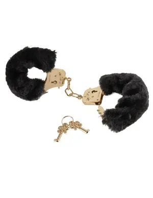 Pipedream Products Anal Deluxe Furry Cuffs Black Gold Handcuffs