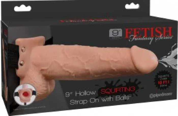 9 Hollow Squirting StrapOn With Balls Flesh Pipedreams Female Sex Toys