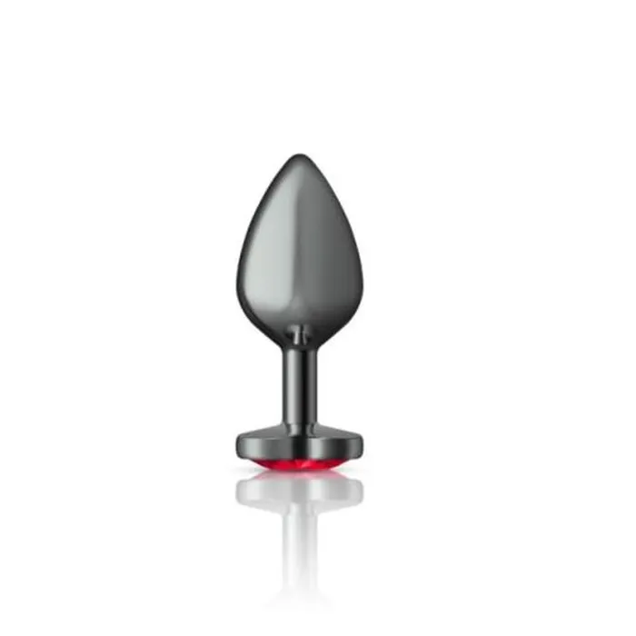 Cheeky Charms Anal Cheeky Charms Gunmetal Butt Plug w Heart Red Jewel Medium