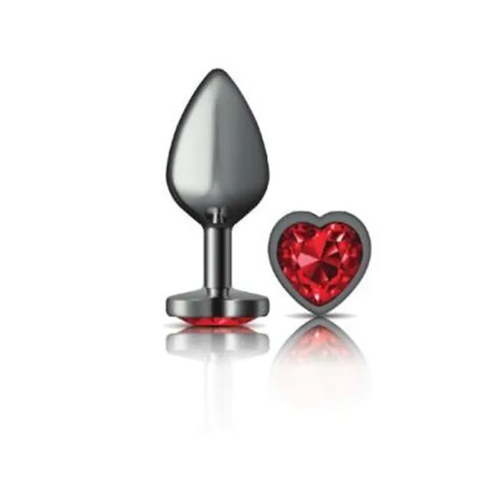 Cheeky Charms Anal Cheeky Charms Gunmetal Butt Plug w Heart Red Jewel Medium