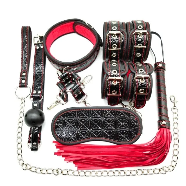 Couples Javaughn69ways Level A PU Handcuffs Whip Collar BDSM Bondage Rope Mask Ball Gag Nipple Clamps