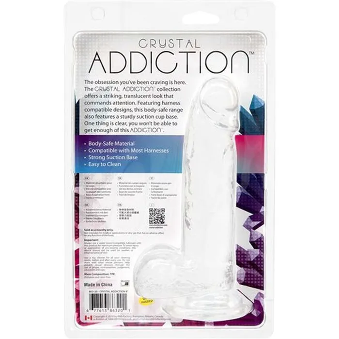 Crystal Dildo w Balls 8in Clear Addiction Dildos