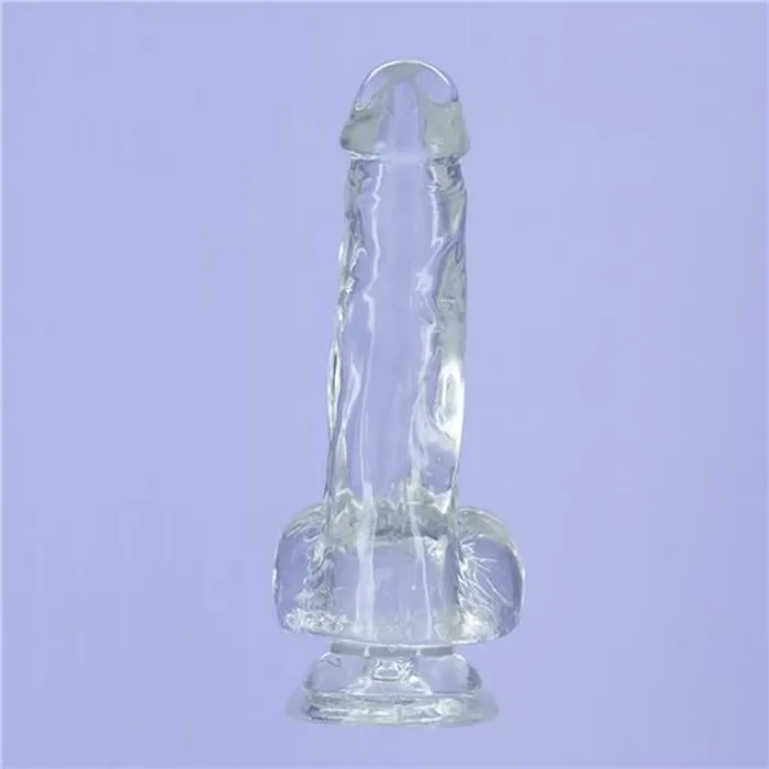 Crystal Dildo w Balls 8in Clear Addiction Dildos