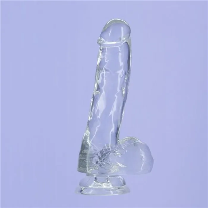 Crystal Dildo w Balls 8in Clear Addiction Dildos