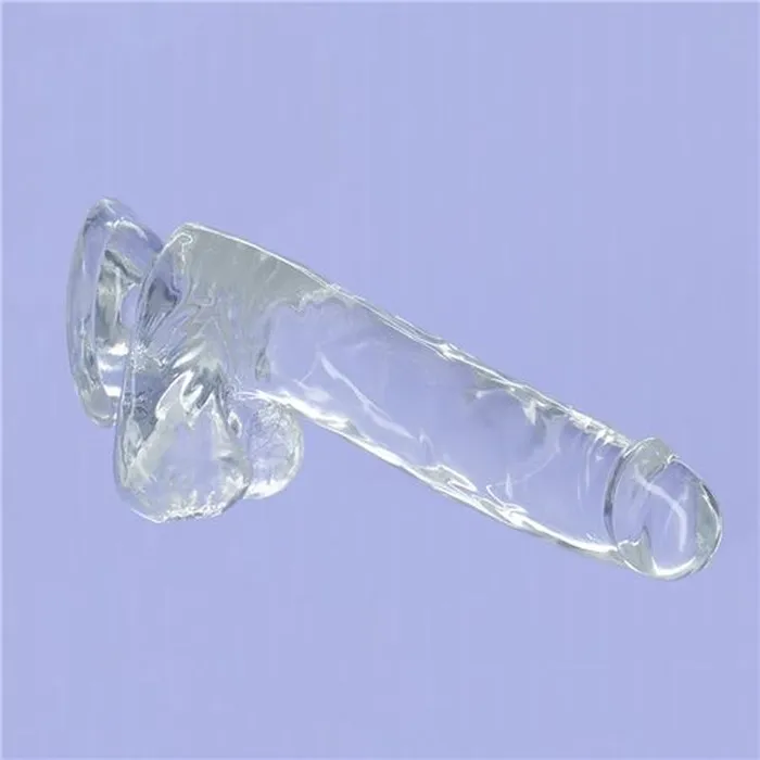 Crystal Dildo w Balls 8in Clear Addiction Dildos