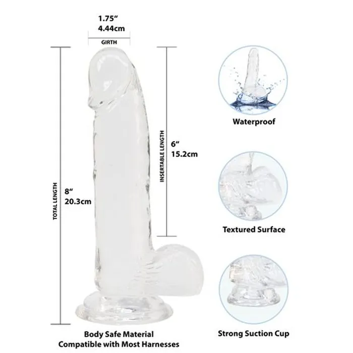 Crystal Dildo w Balls 8in Clear Addiction Dildos