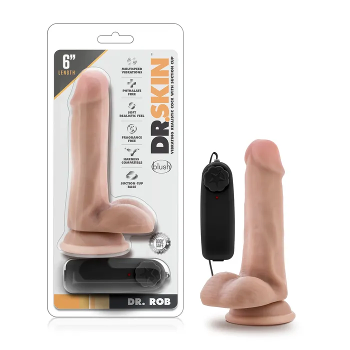 Dr Skin Female Sex Toys Dr Skin Dr Rob 6in Vibrating Cock with Suction Cup Vanilla