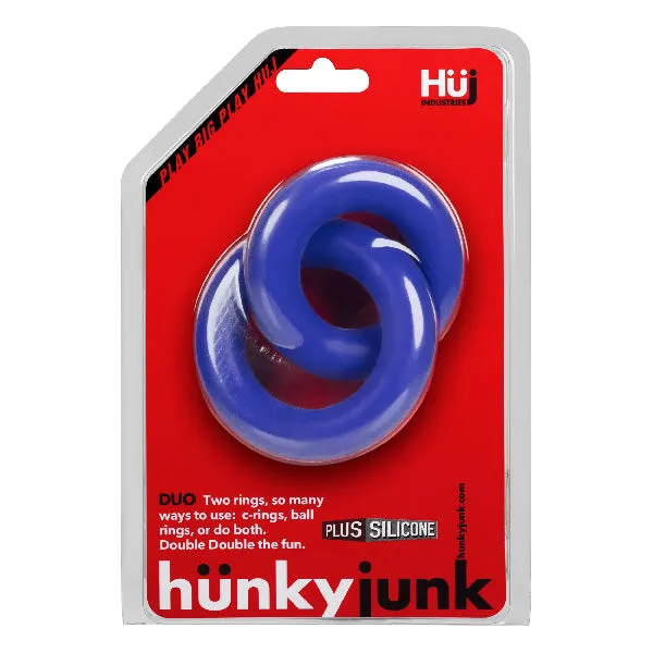 OxBalls Male Sex Toys DUO Linked CockBall Rings by Hunkyjunk Cobalt