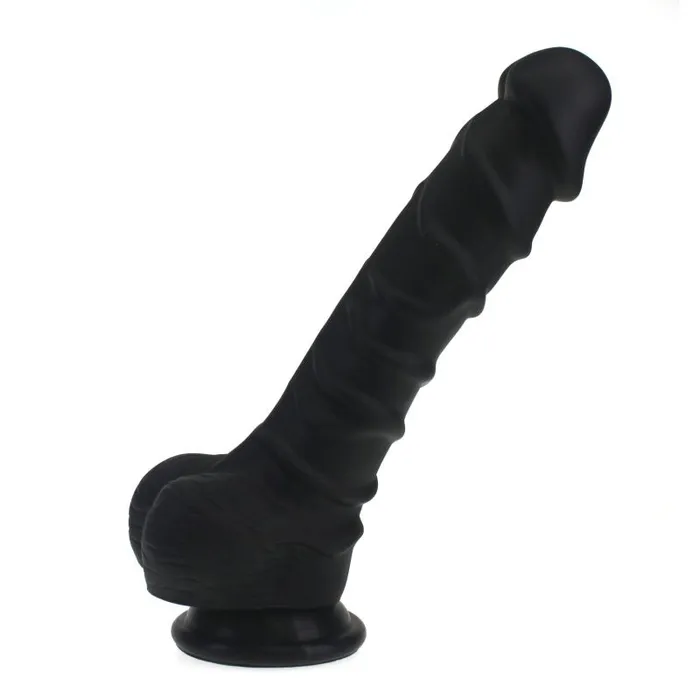 XMEN Dildos Realistic Dildo Ridged Shaft w Balls Black