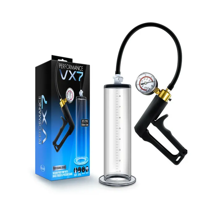 Blush Performance VX7 Vacuum Penis Pump with Brass Trigger Pressure Gauge Clear Blush Male Sex Toys