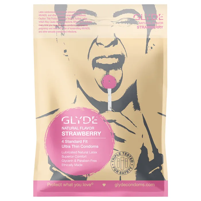 Glyde Natural Flavor Condom Strawberry 4pk Glyde Condoms Vibrators