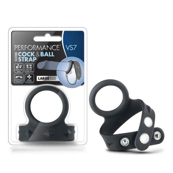 Male Sex Toys Blush Novelties Performance VS7 Silicone Cock Ball Strap Black Cock Ring with Adjustable Ball Strap