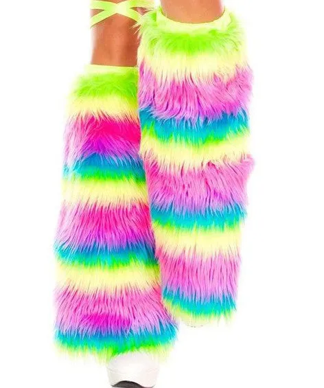 MUSIC LEGS Anal Rainbow Faux Fur Leg Warmers