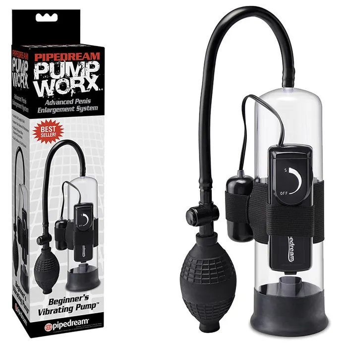 Pump Worx Beginners Vibrating Pump ClearBlack Vibrating Penis Pump Pipedream Male Sex Toys