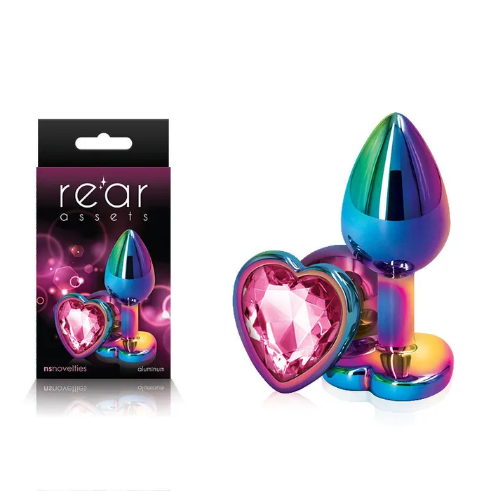 Rear Assets Multi Heart Multi Small Metal Butt Plug with Pink Heart Gem Base NS Novelties Anal