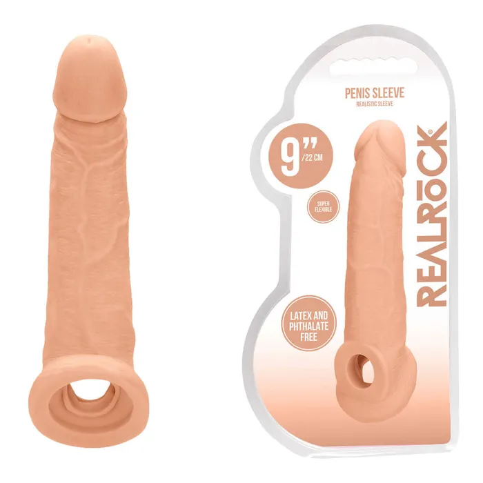 Shots Toys Male Sex Toys REALROCK 9 Realistic Penis Extender with Rings 229 cm Penis Extension Sleeve